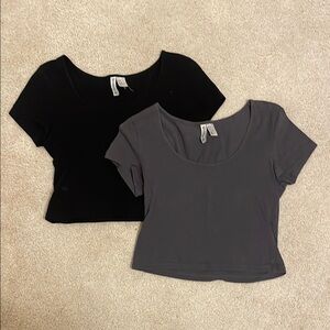 Women's Black and Gray Scoop Neck Tops